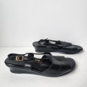 SAS Caress Sandals Womens Size 8.5? Cross Strap Wedge Shoes Black Leather